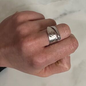 Jil Sander Silver Textured Adjustable Ring Made in Italy Designer